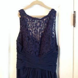 David's Bridal dark blue lace gown